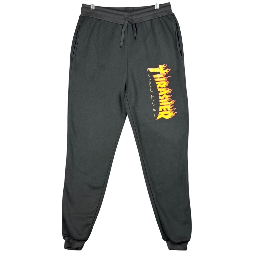 Thrasher Magazine Men's 3XL (True Small/Med) Black Flame Logo Jogger Sweatpants